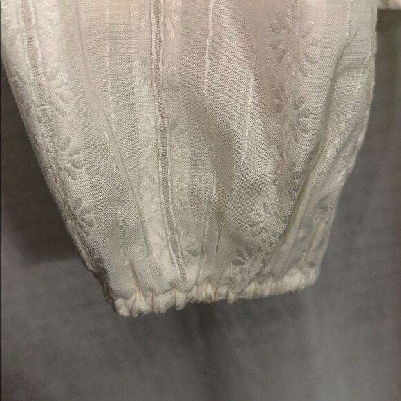 FRYE Marshmallow Ivory Cotton Crochet Lace 3/4 Sleeve Button Front Boho Blouse - Picture 9 of 14